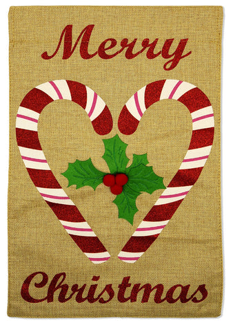Christmas Candy Cane Burlap - Christmas Winter Vertical Applique Decorative Flags HGE80247 Imported