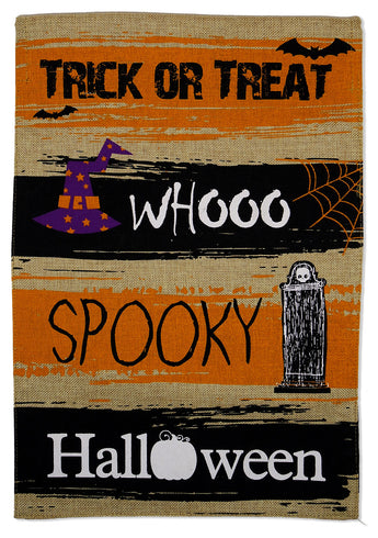Halloween Collage Burlap - Halloween Fall Vertical Applique Decorative Flags HGE80347 Imported