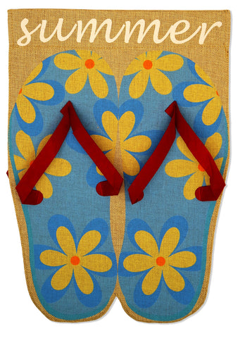 Summer Flip Flop Burlap - Fun In The Sun Summer Vertical Applique Decorative Flags HGE80353 Imported