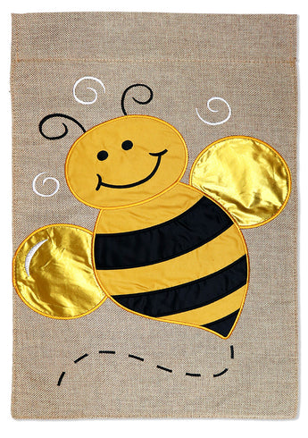 Happy Honey Bee Burlap - Bugs & Frogs Garden Friends Vertical Applique Decorative Flags HGE80357 Imported