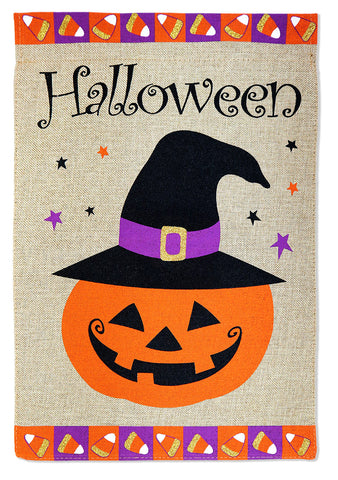 Halloween Pumpkin Burlap - Halloween Fall Vertical Applique Decorative Flags HGE80394 Imported