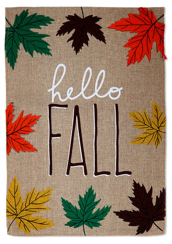 Hello Fall Burlap - Harvest & Autumn Fall Vertical Applique Decorative Flags HGE80427 Imported