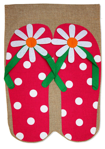 Daisy Flip Flop Burlap - Beach Coastal Vertical Applique Decorative Flags HGE80516 Imported