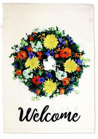 Welcome Wreath Burlap - Floral Spring Vertical Applique Decorative Flags HGE80531 Imported