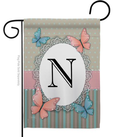 Butterflies N Initial - Bugs & Frogs Garden Friends Vertical Impressions Decorative Flags HG130144 Made In USA