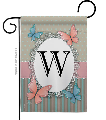 Butterflies W Initial - Bugs & Frogs Garden Friends Vertical Impressions Decorative Flags HG130153 Made In USA