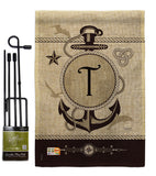 Nautical T Initial - Nautical Coastal Vertical Impressions Decorative Flags HG130202 Made In USA