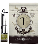 Nautical T Initial - Nautical Coastal Vertical Impressions Decorative Flags HG130202 Made In USA