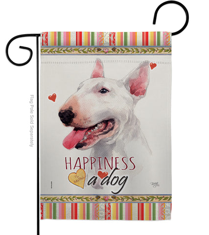 White Bull Terrier Happiness - Pets Nature Vertical Impressions Decorative Flags HG110233 Made In USA