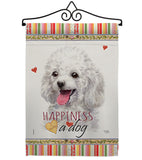 White Poodle Happiness - Pets Nature Vertical Impressions Decorative Flags HG110208 Made In USA