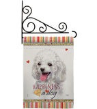 White Poodle Happiness - Pets Nature Vertical Impressions Decorative Flags HG110208 Made In USA
