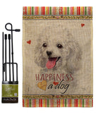 White Poodle Happiness - Pets Nature Vertical Impressions Decorative Flags HG110208 Made In USA