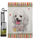 White Poodle Happiness - Pets Nature Vertical Impressions Decorative Flags HG110208 Made In USA