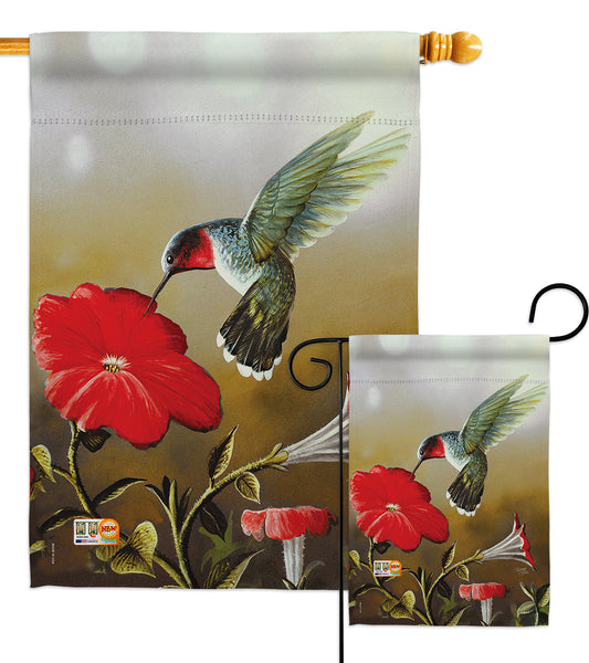 Ruby Hummingbird - Birds Garden Friends Vertical Impressions Decorative Flags HG105050 Made In USA