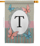 Butterflies T Initial - Bugs & Frogs Garden Friends Vertical Impressions Decorative Flags HG130150 Made In USA