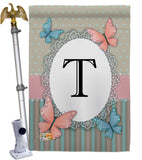 Butterflies T Initial - Bugs & Frogs Garden Friends Vertical Impressions Decorative Flags HG130150 Made In USA