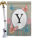 Butterflies Y Initial - Bugs & Frogs Garden Friends Vertical Impressions Decorative Flags HG130155 Made In USA