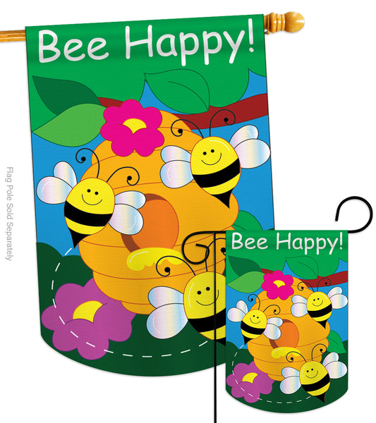 Bee Happy - Bugs & Frogs Garden Friends Vertical Applique Decorative Flags HG104062