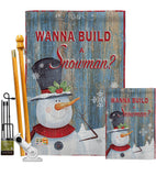 Build a Snowman - Christmas Winter Vertical Impressions Decorative Flags HG114176 Made In USA