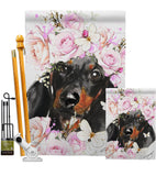 Dachshund Floral - Pets Nature Vertical Impressions Decorative Flags HG110132 Made In USA