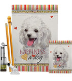 White Poodle Happiness - Pets Nature Vertical Impressions Decorative Flags HG110208 Made In USA