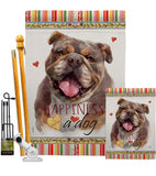 Chocolate Bulldog Happiness - Pets Nature Vertical Impressions Decorative Flags HG110244 Made In USA