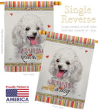 White Poodle Happiness - Pets Nature Vertical Impressions Decorative Flags HG110208 Made In USA
