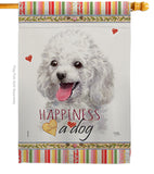 White Poodle Happiness - Pets Nature Vertical Impressions Decorative Flags HG110208 Made In USA