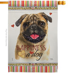 Pug Happiness - Pets Nature Vertical Impressions Decorative Flags HG110210 Made In USA