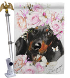 Dachshund Floral - Pets Nature Vertical Impressions Decorative Flags HG110132 Made In USA