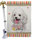 White Poodle Happiness - Pets Nature Vertical Impressions Decorative Flags HG110208 Made In USA