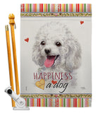 White Poodle Happiness - Pets Nature Vertical Impressions Decorative Flags HG110208 Made In USA