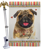 Pug Happiness - Pets Nature Vertical Impressions Decorative Flags HG110210 Made In USA
