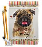Pug Happiness - Pets Nature Vertical Impressions Decorative Flags HG110210 Made In USA