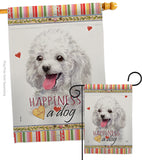 White Poodle Happiness - Pets Nature Vertical Impressions Decorative Flags HG110208 Made In USA