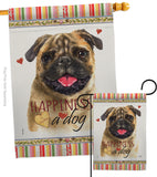 Pug Happiness - Pets Nature Vertical Impressions Decorative Flags HG110210 Made In USA
