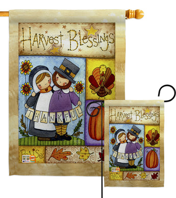 Thankful Pilgrims - Thanksgiving Fall Vertical Impressions Decorative Flags HG113057 Made In USA