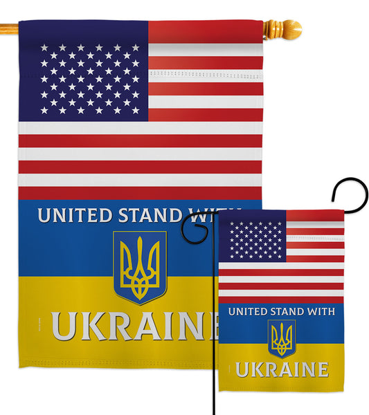US Stand With Ukraine - US Friendship Flags of the World Vertical Impressions Decorative Flags HG141204 Made In USA