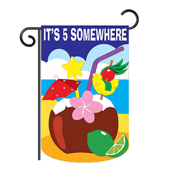 Two Group G165067-P2 Tropical Hour Happy & Drinks Beverages Applique Decorative Vertical 13" x 18.5" Double Sided Garden Flag