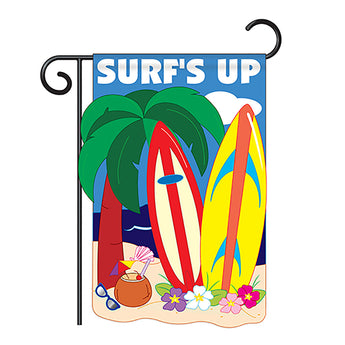 Two Group G156041-P2 Surf's Up Summer Fun In The Sun Applique Decorative Vertical 13" x 18.5" Double Sided Garden Flag