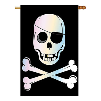 Two Group H115031-P2 Jolly Roger Coastal Pirate Applique Decorative Vertical 28" x 40" Double Sided House Flag