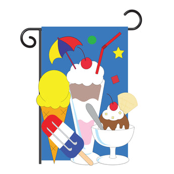 Two Group G165029-P2 Ice Cream Happy Hour & Drinks Beverages Applique Decorative Vertical 13" x 18.5" Double Sided Garden Flag