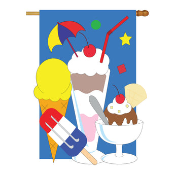 Two Group H115029-P2 Ice Cream Happy Hour & Drinks Beverages Applique Decorative Vertical 28" x 40" Double Sided House Flag