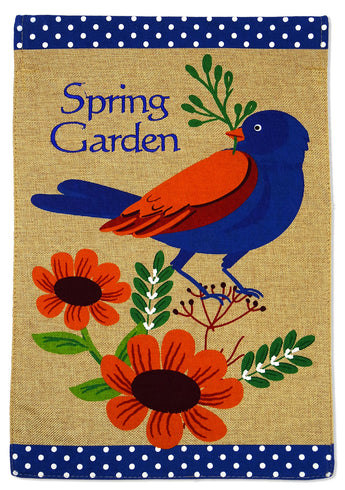 Spring Garden Bird - Birds Garden Friends Vertical Applique Decorative Flags HGE80002 Imported