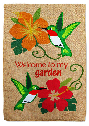 Welcome to my Hummingbird Garden - Birds Garden Friends Vertical Applique Decorative Flags HGE80003 Imported