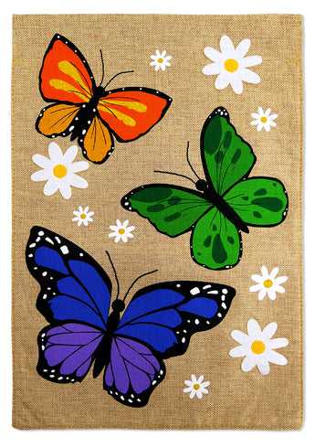 Colorful Butterflines Heaven Burlap - Floral Spring Vertical Applique Decorative Flags HGE80006 Imported