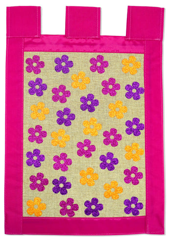 Cute Floral Pattern Burlap - Floral Spring Vertical Applique Decorative Flags HGE80007 Imported