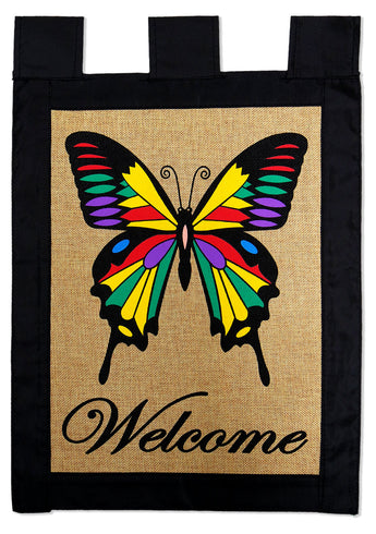 Welcome Flying Butterfly - Bugs & Frogs Garden Friends Vertical Applique Decorative Flags HGE80008 Imported
