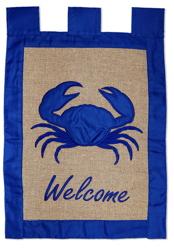 Welcome Blue Crab - Sea Animals Coastal Vertical Applique Decorative Flags HGE80009 Imported