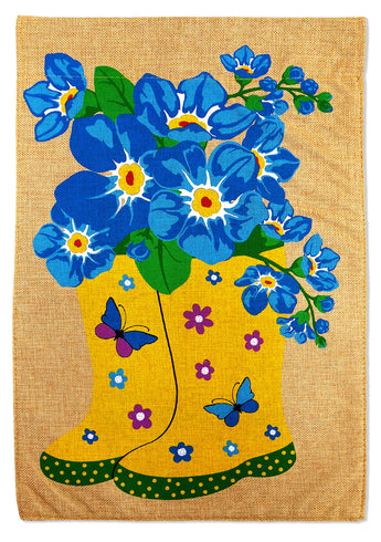 Spring Rainboot Burlap - Floral Spring Vertical Applique Decorative Flags HGE80013 Imported